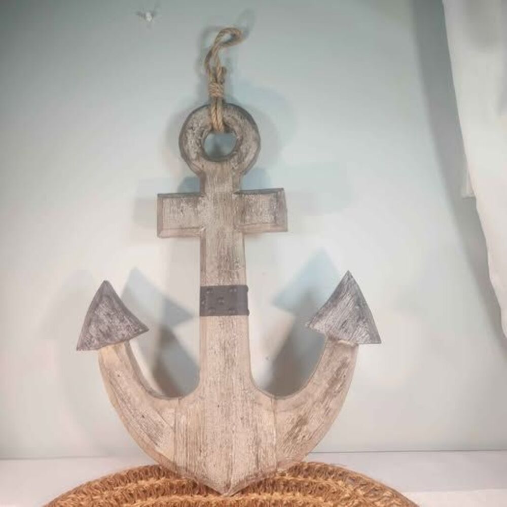 Rustic Wooden Anchor Wall Decor w/ Rope Hanger Coastal Farmhouse Nautical Accent